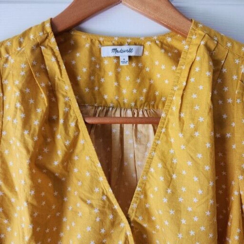 Madewell Womens S Mustard Wrap Top in Star Scatter Shirt Blouse 3/4 Sleeve - Picture 3 of 4